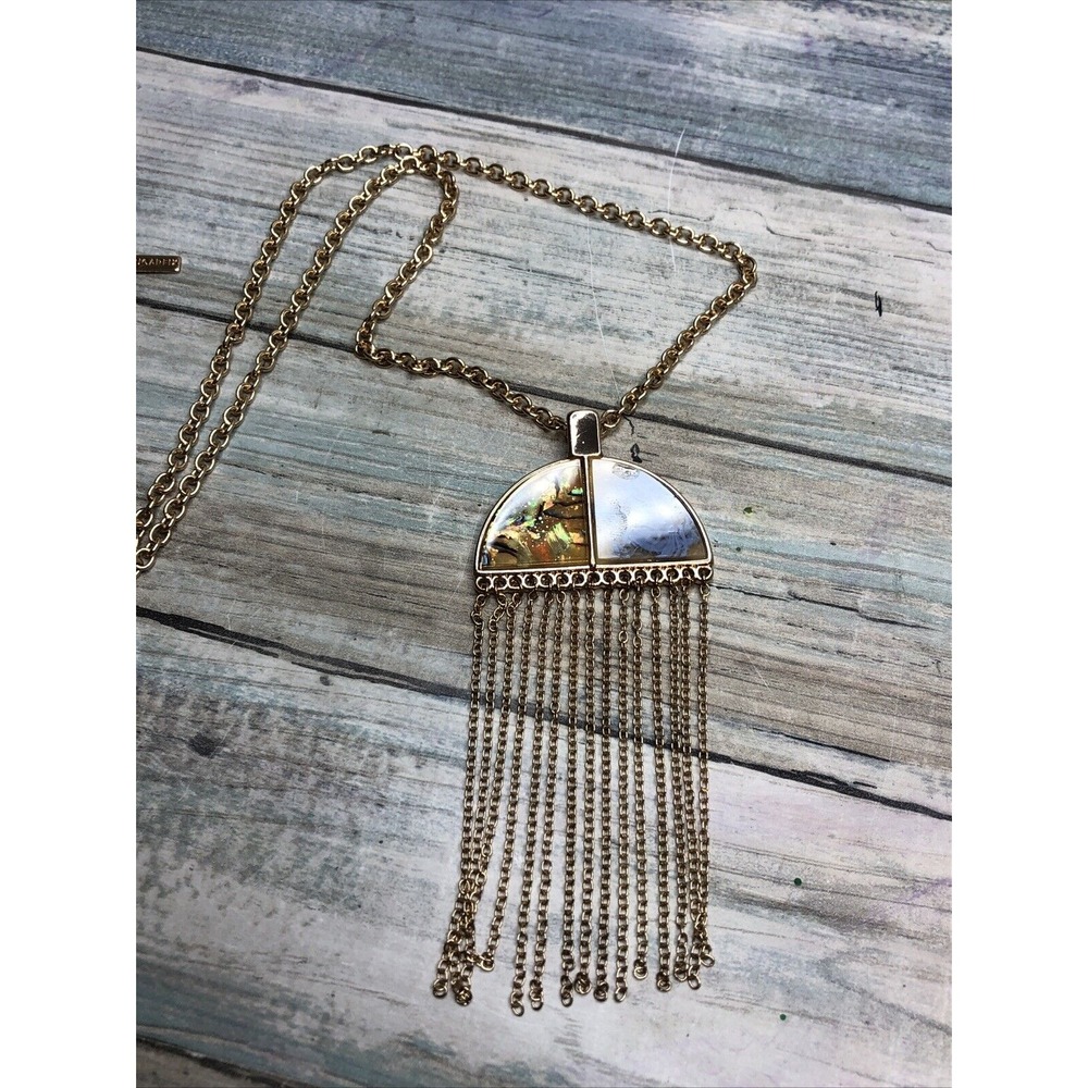 BaubleBar Sugarfix Pendant Fringe Necklace 32" Gold Tone Chain NWOT Statement